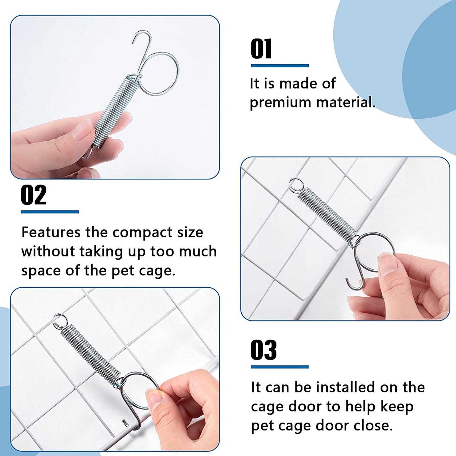 20pcs Spring Latch for Pet Cage Door Metal Finger Spring Latch Hook for Fixing Rabbit Birds Rodents Hamster Cage Door