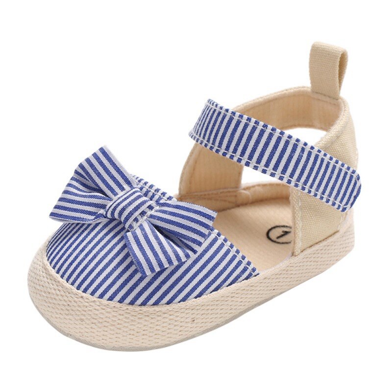 Summer Baby Girl Sandals Cotton Canvas Striped Bow Baby Girl Princess Shoes Newborn Baby Shoes Beach Sandals: L / 0-6 Months