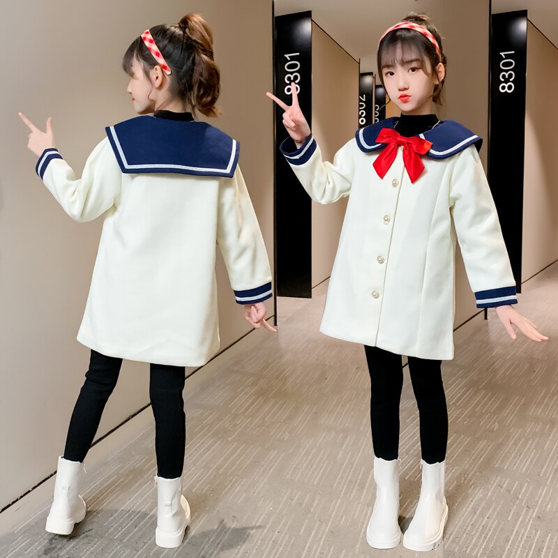 Capispalla in lana per bambini per ragazze BIg Bowk vestito natalizio ragazze coreane addensare cappotto di lana nuovo cappotto invernale per bambini giacca a vento 4-13T