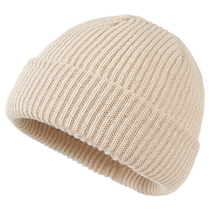 9 farver unisex hue hue ribstrikket vinterhue med manchet varm kort hue ensfarvet kalot baggy til voksen hue: Bg