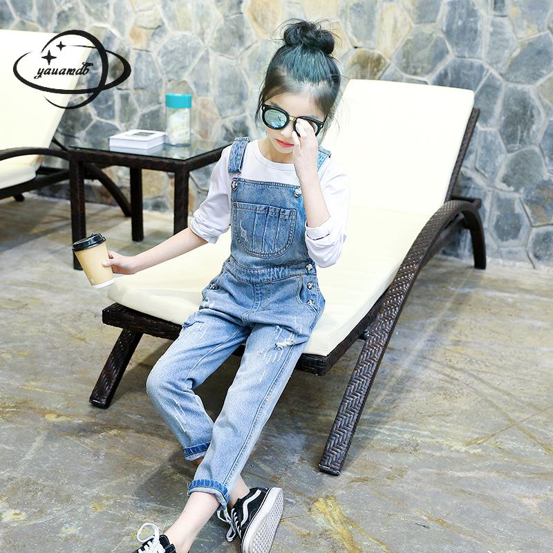 Monos de para niños, monos vaqueros para niñas de 6-15 años, pantalones vaqueros a rayas, ropa para niños, pantalones con agujeros, ropa Y52