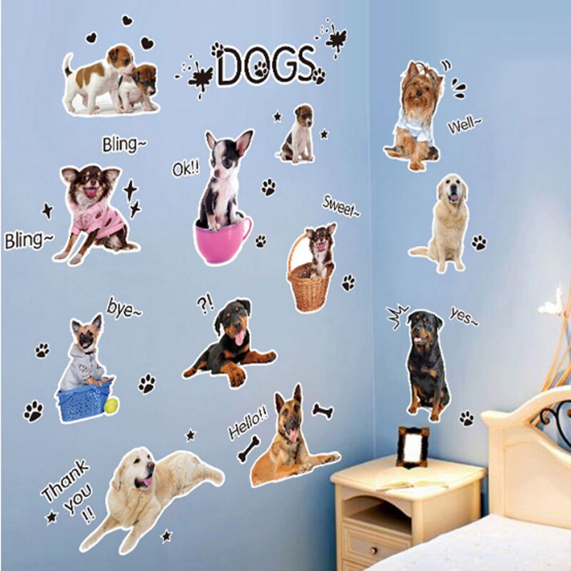 Puppy dog ​​pet shop Wall stickers, cute art animals for kids, baby room, dog wall poster stickers, wallpaper stickers