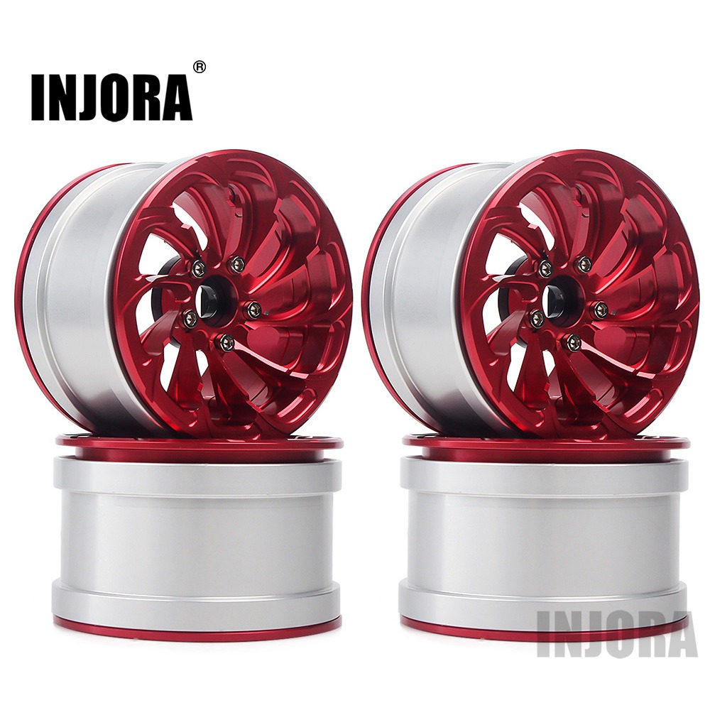 INJORA 4Stck Aluminium Legierung 2,2 Beadlock Rad Felgen für 1/10 RC Felsen Raupe axial SCX10 RR10 90053 90048 Gespenst 90045 90018: rot 23RD