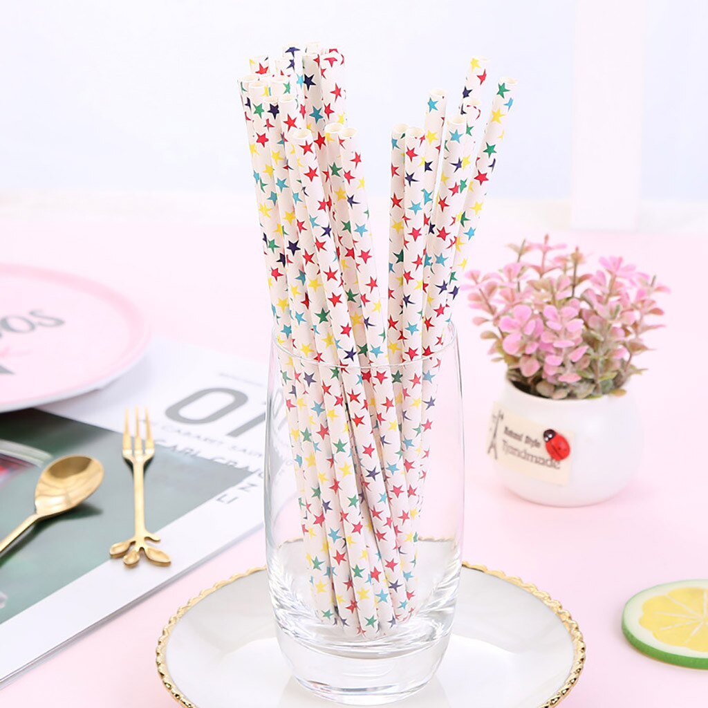 Disposable Drinking Paper Straws 25Pcs Dinner Party Drinking Straws Home Paper Party Straws D724
