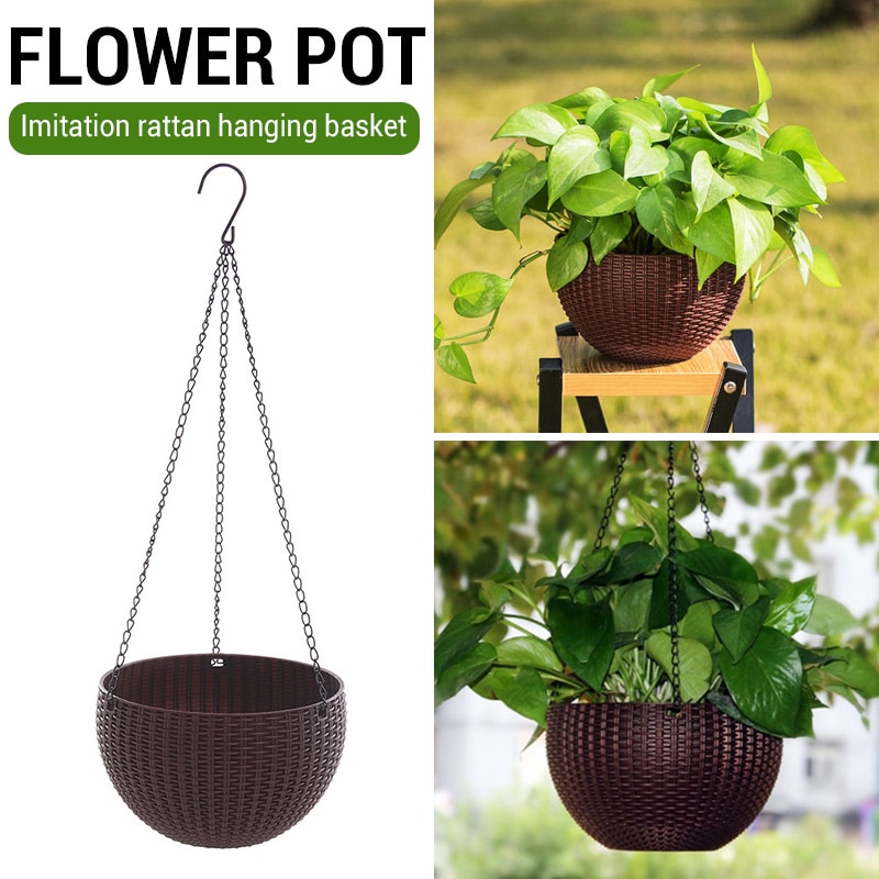 Imiteret rattan vævning praktisk urtepotte bonsai kurv havekæde hængende potte plantekasser kurv kontor boligindretning