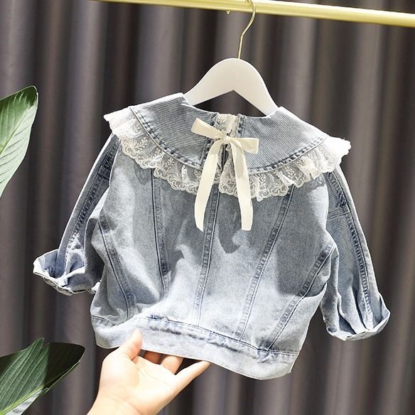 Chaqueta vaquera para niñas, Rebeca de encaje, prendas de vestir de manga larga, ropa de encaje, 1-6 años