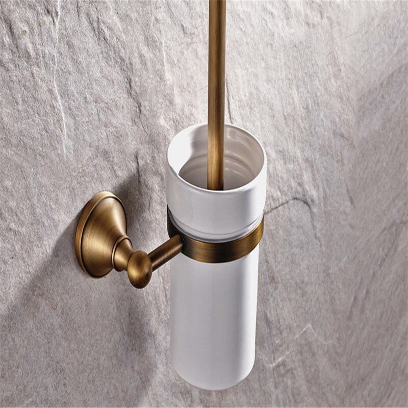 Antike Bronze Gebürstet Wc-bürstenhalter mit Keramiktassen Schwarz Toilettenbürstengarnitur Wand Bad-accessoires BA