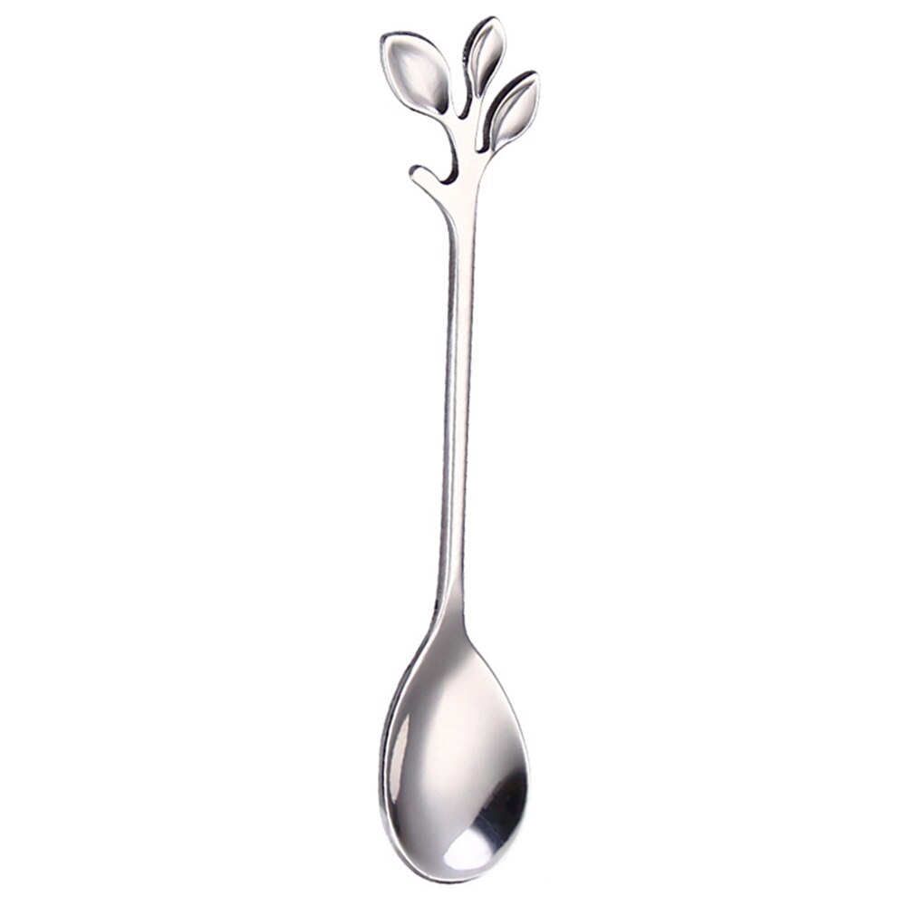 Roestvrij Stalen Lepel Creatieve Tak Bladeren Vork Koffie Lepel Roeren Kerstcadeau Keuken Accessoires Servies: Silver spoon