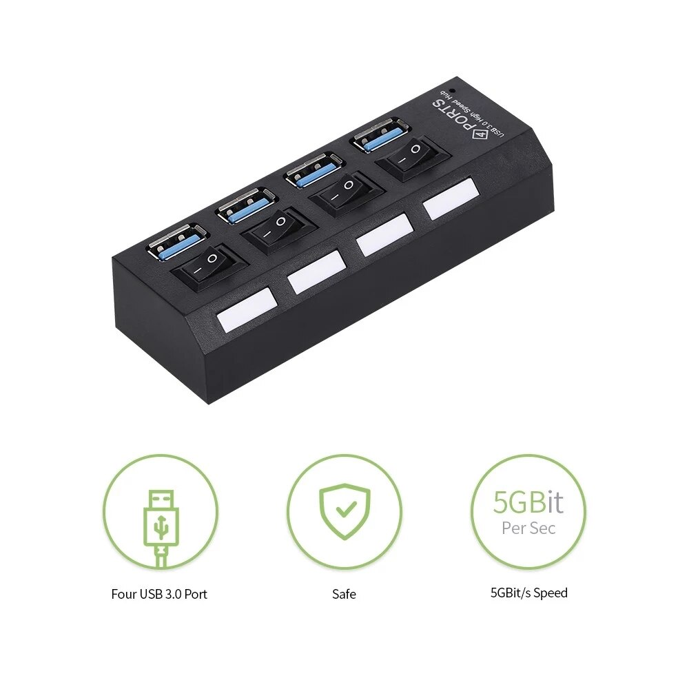 4-Port Usb 3.0 Hub Usb Splitter 4 Poorten Expander Met Schakelaar Voor Pc