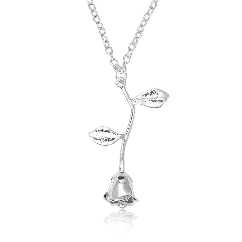 Sumeng zarte rosenblüten-anhänger-halskette, bezaubernder schmuck in gold- und silberfarben, wunderschöne rosen-halskette für damen und mädchen: Silber