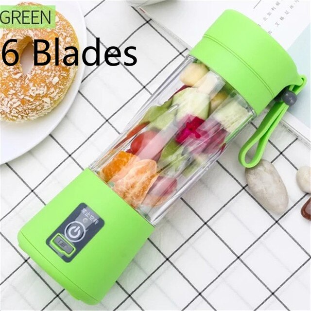 Tragbare Mini Orange Presse Entsafter Tasse Flasche USB Elektrische Obst Zitrus Zitrone Entsafter Milch Rührgerät 380ML Ladung Entsafter: 6 Klingen Grün