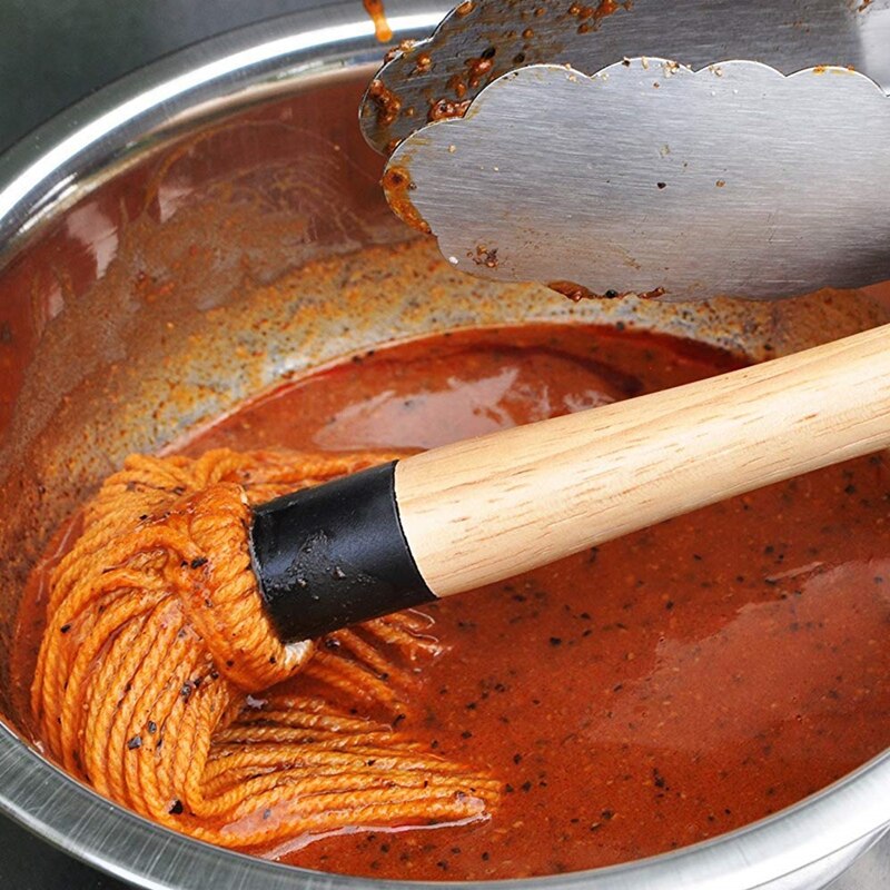 BBQ griglia imbastitura Mocio barbecue professionale spazzola stile fibra di cotone testa e manico in legno naturale utensili da cucina