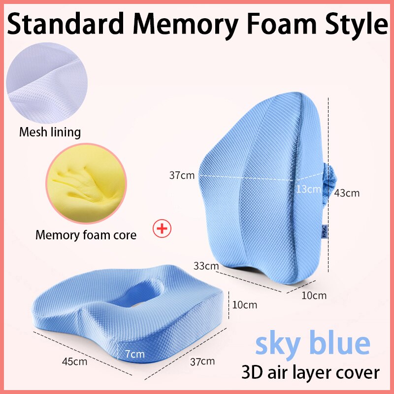Memory Foam Full Body Pillow Slow Rebound Sofa Waist Cushion Car Pillow Relax Cushion Set Orthopedic Massage Hemorrhoid Cushion: Light blue 2pcs