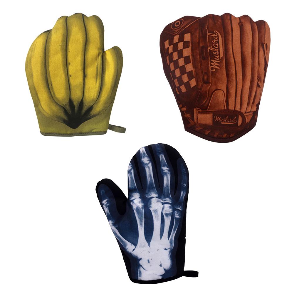 Microwave Oven Gloves Banana Skeleton 3D Printed Cotton Mitts Home Baking Supplies Oven Insulated Gloves 1 Pair