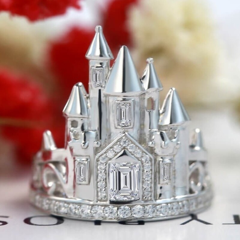 Di nuovo modo di lusso creativo castello anello delle donne della sposa matrimonio romantico anello di fidanzamento dei monili di fascino del regalo di Natale