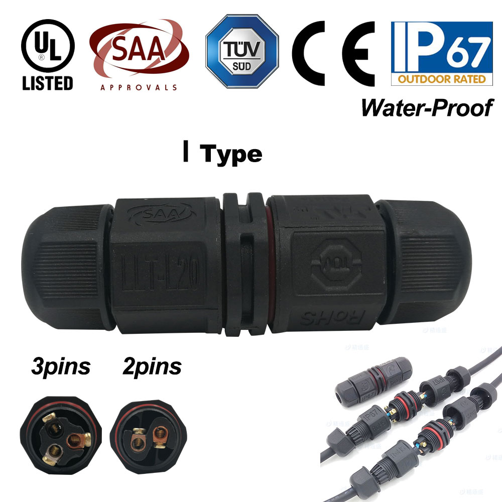 IP67 Waterproof Connector 2 Pin 3 Pin Electrical Terminal Wire Adapter Connector Screw and Soldering Pin connector for LED Light