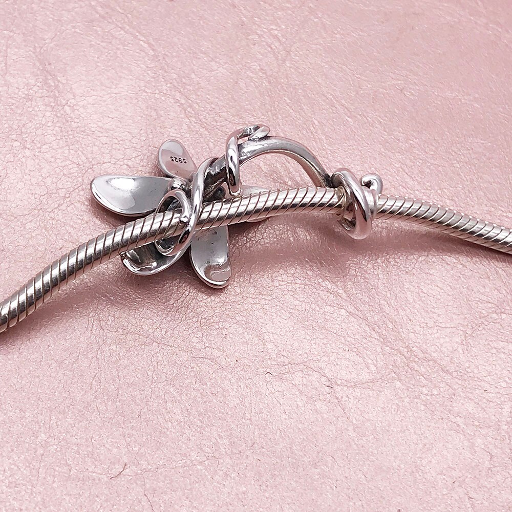 Genuine 925 Sterling Silver Not Original Flower Troll Anemone Pendant Fit European Bracelet Necklace Rose Jewelry