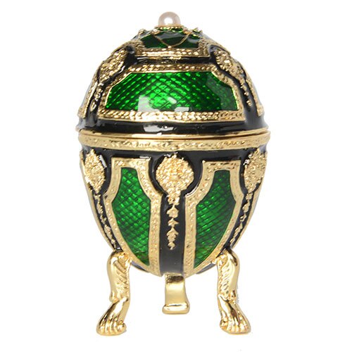 Mini Vintage Egg Trinket Box Easter Enameled Egg: green