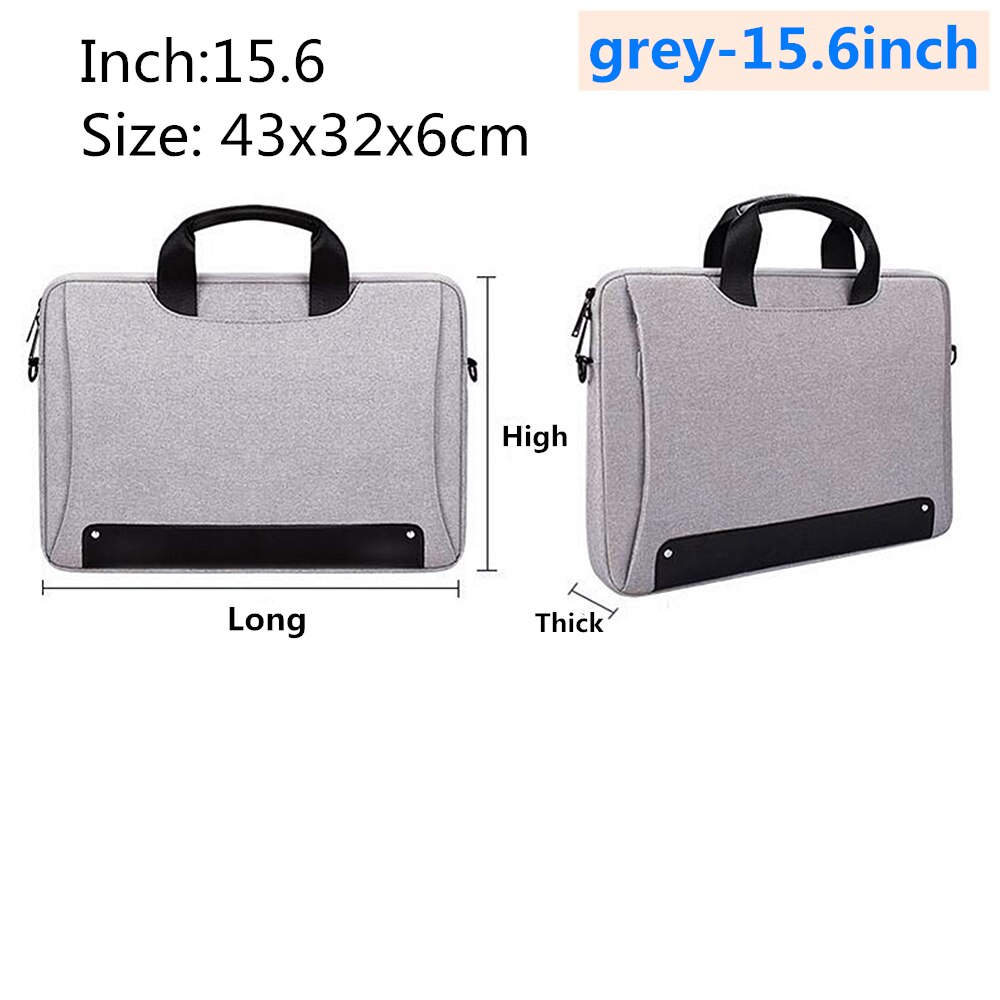 Waterproof Laptop bag 13.3 14.1 15 15.6 Inch Laptop Shoulder Bag Protective Case: grey-15.6inch