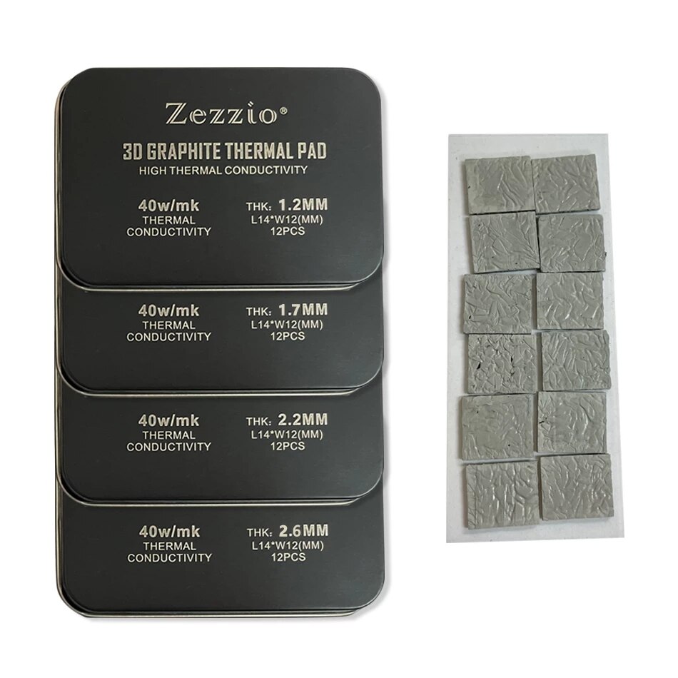 Zezzio 3D Graphite Thermal Pad 40W/mk IC Graphene Cooling 3090/3080 Memory Thermal Silicone Grease Pad for GDDR6X VRAM