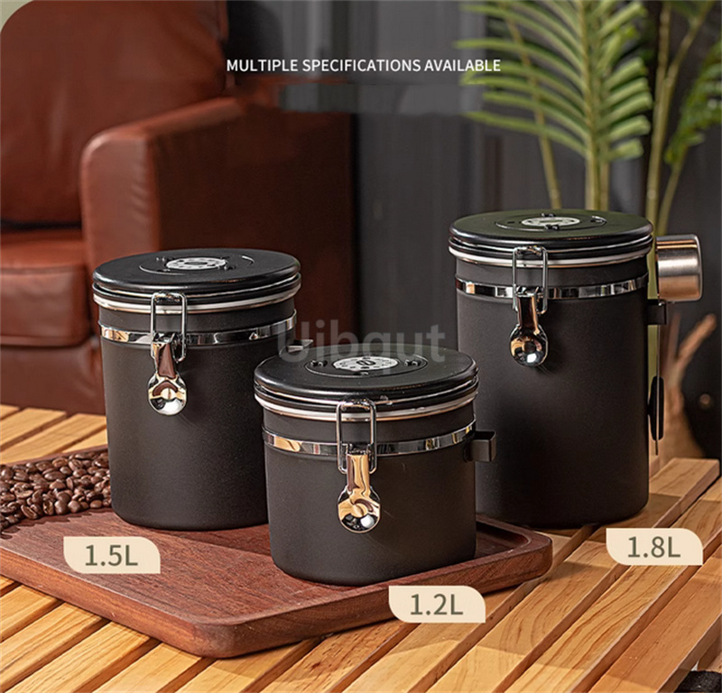 Stainless Steel Coffee Canister Coffee Bean Storage Airtight Containers with Date with Spoon Vent Valve Kitchen Food Storage Jar