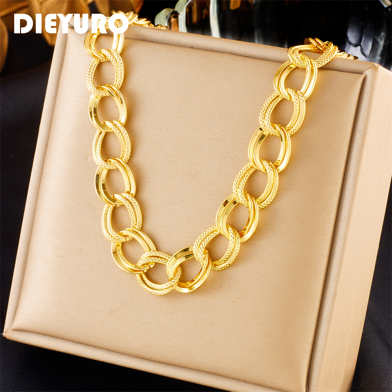 DIEYURO-collar de cadena gruesa de acero inoxidable 316L para mujer y niña, cadena para el cuello de nueva tendencia, de , joyería que no se decolora