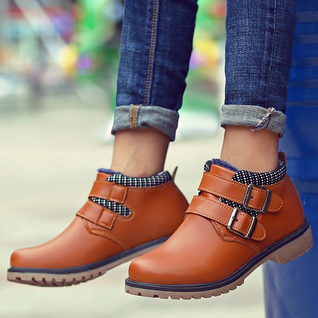 Chaussures pour enfants en cuir pour garçons, grandes tailles, en velours, confortables et décontractées, bottes de neige pour enfants, chaussure enfant  #y2: Brun / 2