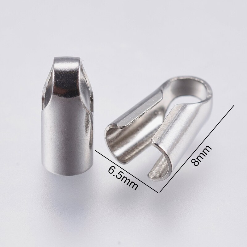20 Pcs Stainless Steel Column End Caps Leather Cord Ends Leather Cord Terminators for DIY Bracelet Jewelry Crafts Making: 8x6.5x3.5mm  20pc