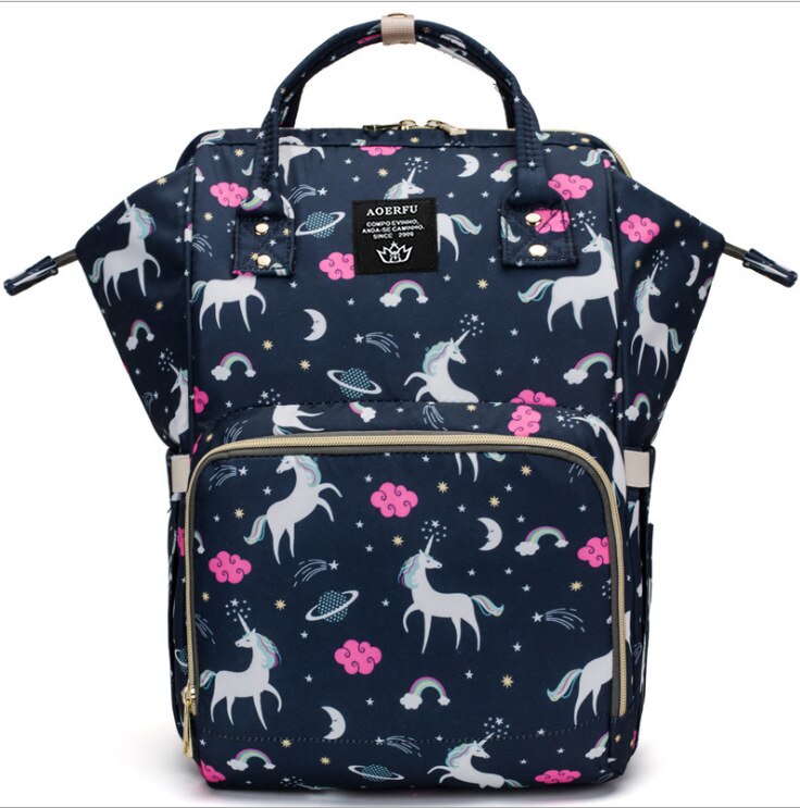 Eenhoorn Gedrukt Mama Rugzak Grote Capaciteit Anti Morsen Multi-Functionele Verpleging Reizen Mother 'S Tas: Unicorn  Blue