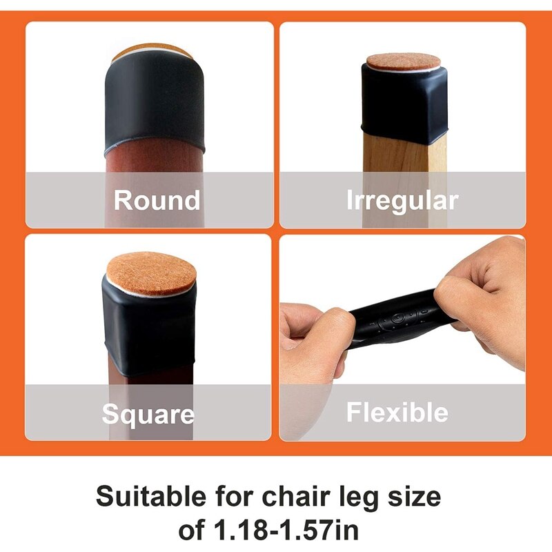 Upgrade Chair Leg Floor Protectors,32 Pcs Black Silicone Felt Bottom Chair Leg Covers,Furniture Feet Pads Protector Caps