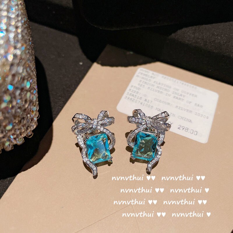 brillant Meer Blau CZ Stein Schmuck einstellen Damen Silber Farbe Bowknot Hochzeit Engagement Braut Partei Schmuck