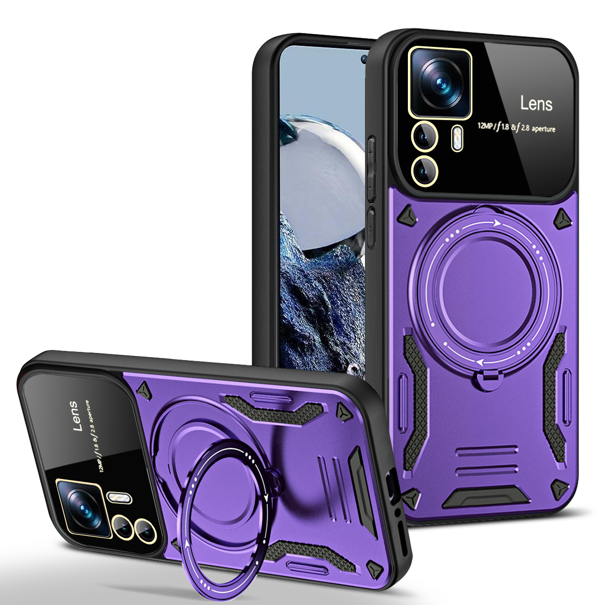 Pour Xiaomi 12T Pro étui Magsafe magnétique sans fil Charge armure étuis pour Xiaomi Mi12T Mi 12T Pro anneau support couverture de téléphone: ABS / Rose vif