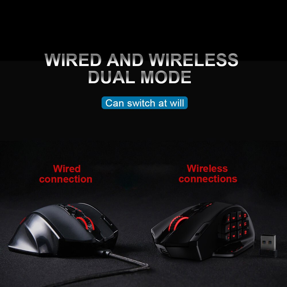 Redragon impact elite  m913 rgb usb 2.4g langaton pelihiiri 16000 dpi 16 painiketta ohjelmoitava ergonominen pelihiirille pc