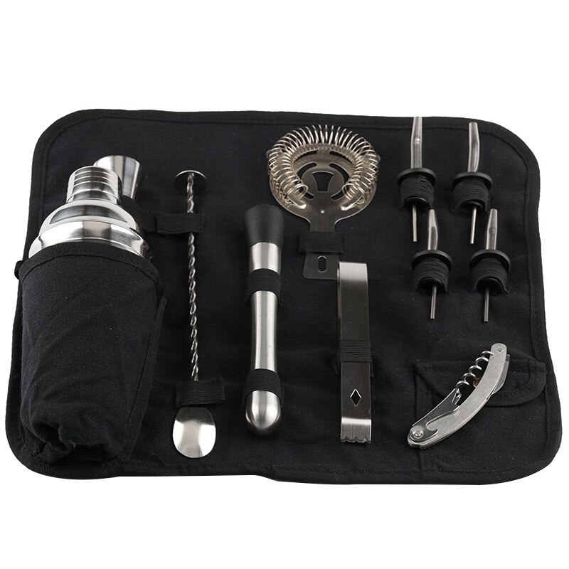 12Pcs Stainless Steel Cocktail Shaker Bar Set Bartender Kit Wine Martini Mixer Boston Shaker for Party Bar Tool Bartenders Roll: Default Title