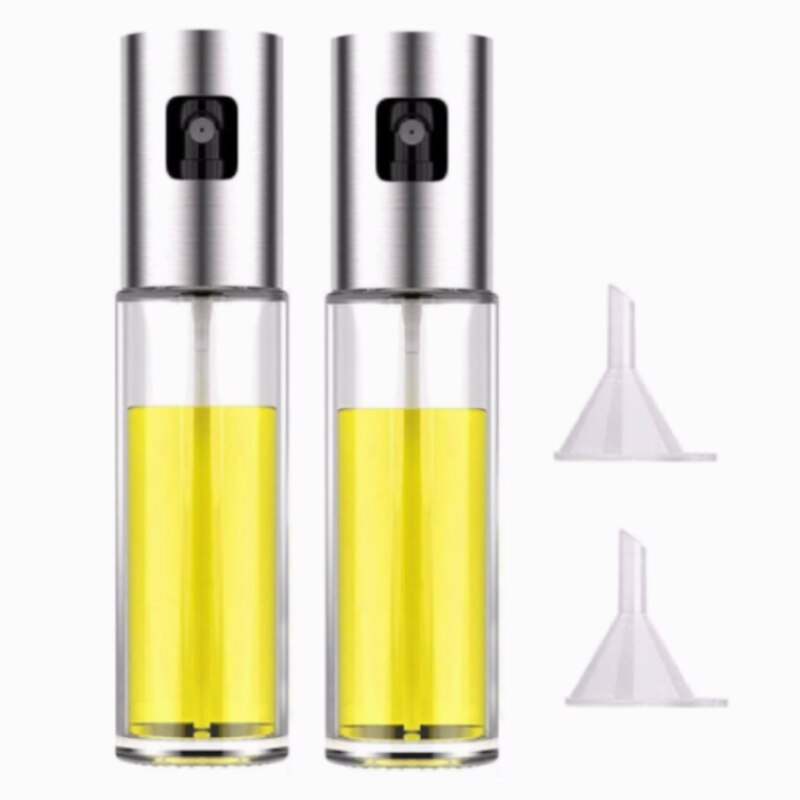 1/2/4 Stuks Olie Spray Fles Bbq Bakken Koken Azijn Mist Spuit Barbecue Olie Borstel Voor Bbq grillen Spray Flessen Keuken Tool: Glass oil can 2pcs