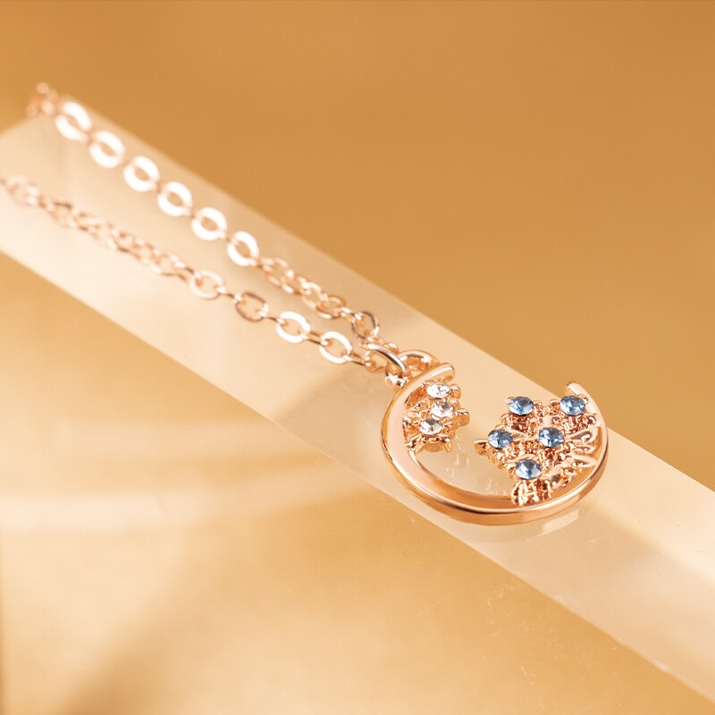 Muzhi Mode Eenvoudige Sneeuwvlok Maan Hanger Ketting Voor Vrouwen Titanium Stalen Ketting Zirkoon Ketting Vrouwelijke Bruiloft Sieraden: rose gold