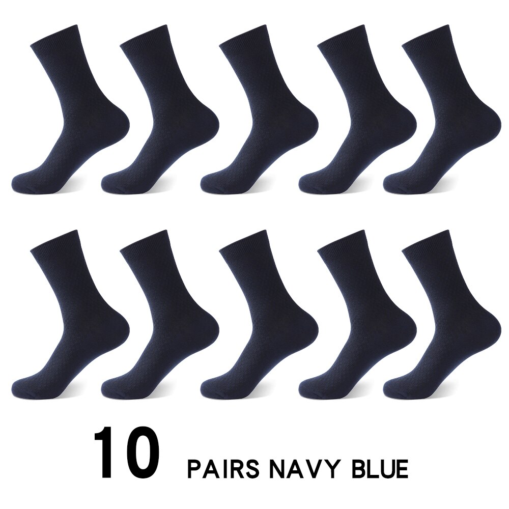 10Pairs Casual Bamboo Fiber Men's Socks Business Breathable Deodorant Compression Socks Men Long Big Size EUR 38-46: 10 pairs NAVY BLUE