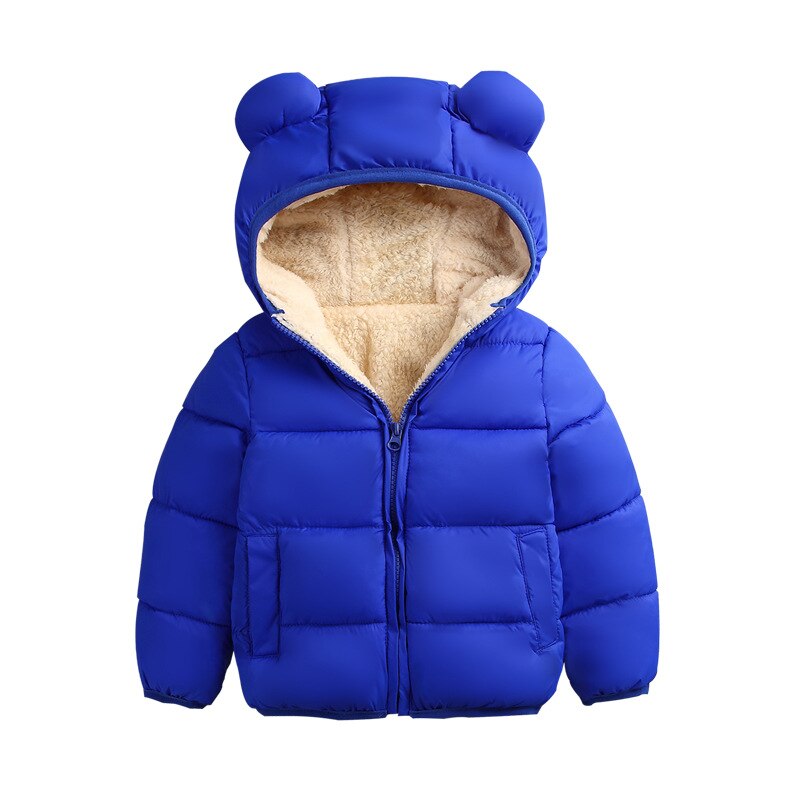 Baby Winter Jas Kids Casual Solid 3D Beer Oor Hooded Donsjack Overalls Sneeuw Warme Kleding Voor Jongens Meisjes: Blauw / 12-18 months