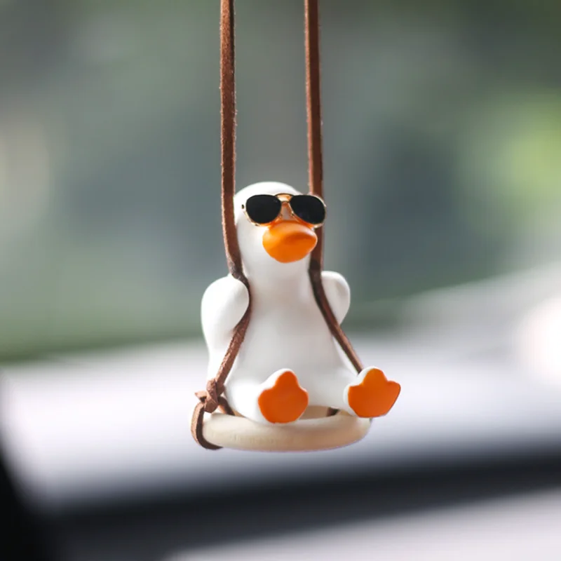 Cute Swinging Duck Car Pendant Auto Rearview Mirror Hanging Ornament Interior Decoration Accessories Swing Duck Laryard Keychain