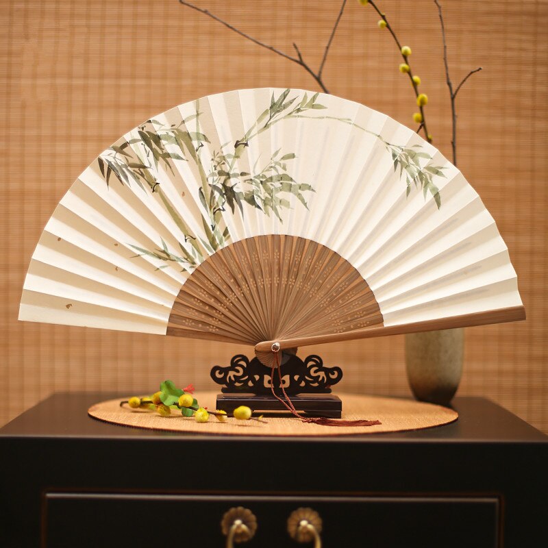 Japanese Style Hand Painted Paper Fan 21.5*41cm Ventilador Classical Fans Small Summer Portable Bamboo Xuan Paper Hand Fan
