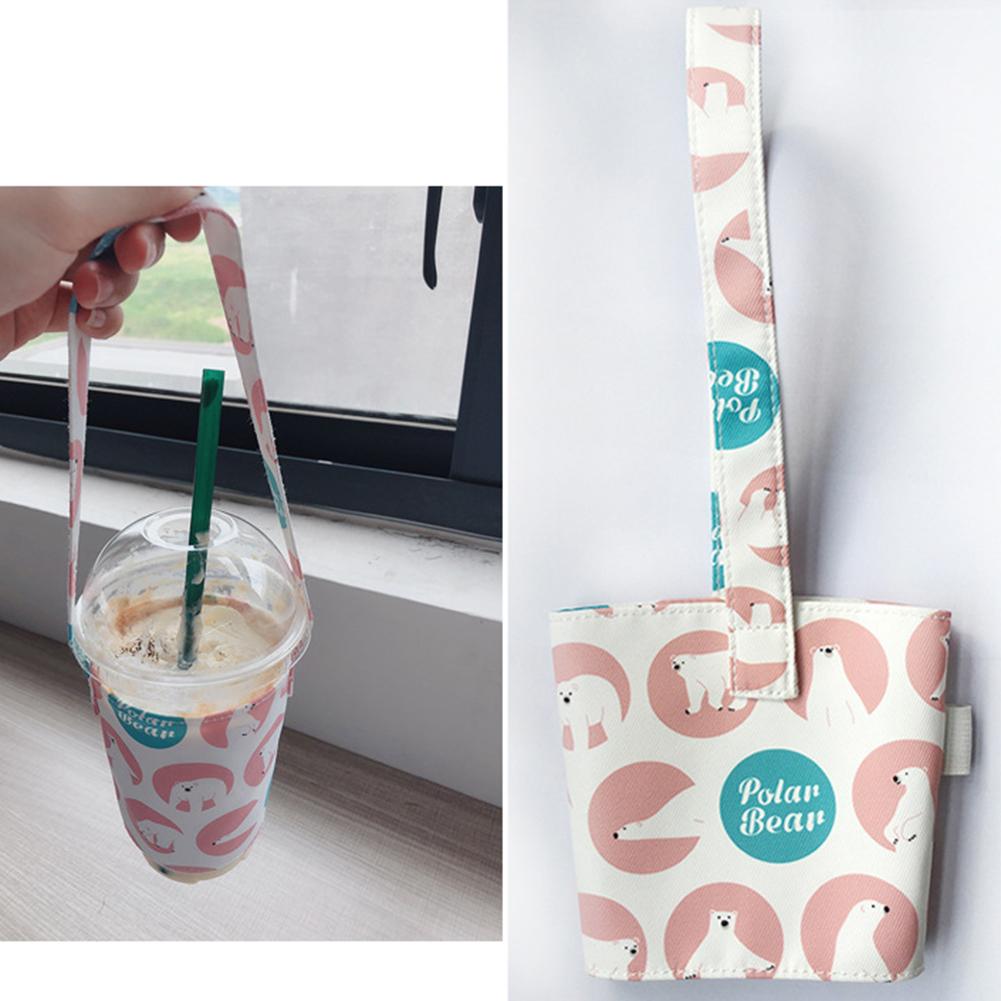 1pc mjölk te kaffekopp väska täcke tecknad duk hållare väska dryck kopp hängande väska förvaring organisation väskor korgar