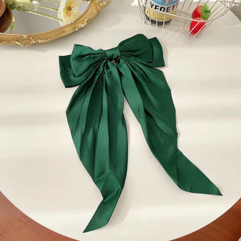 1 Uds. Cinta de satén de Color sólido, lazos grandes, horquilla, Clips de primavera, accesorios para el cabello para mujeres y niñas, sombreros coreanos de de verano 2023: Verde