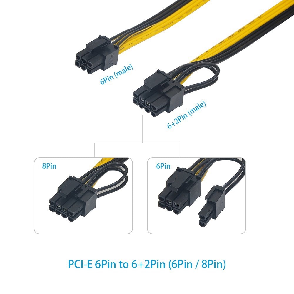6 Pcs 6 Pin PCI-e To 8 Pin (6+2) PCI-e (Male To Male) GPU Power Cable 50cm For Graphic Cards Mining HP Server Breakout Board