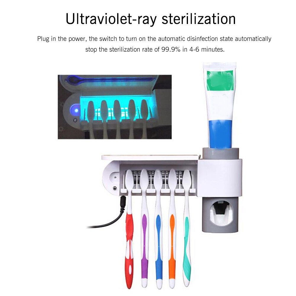 Uv-lys ultraviolet tandbørste automatisk tandpasta dispenser sterilisator tandbørsteholder renere support
