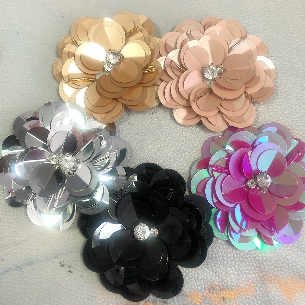 Grands patchs de couture faits à la main de champagne mat de fleur de paillettes pour des accessoires de vêtement de sacs de chaussures, fabrication d&#39;artisanat