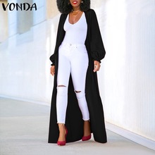 Maternity Cardigan Womens Casual Long Sleeve Cardigans VONDA Jackets Solid Color Long Coats Autumn Outerwear Femininas