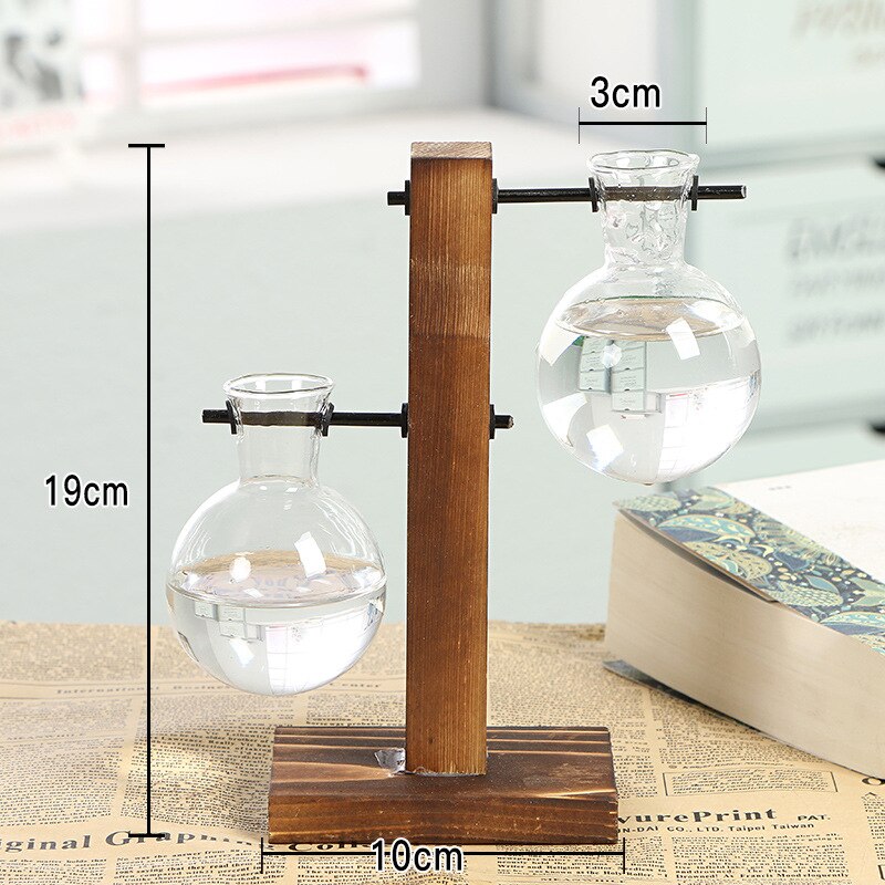 Jarrones de plantas hidropónicas para terrario, maceta Vintage, florero transparente, marco de madera, plantas de mesa de vidrio, bonsái, decoraciones para el hogar