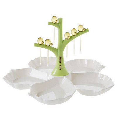 Creatieve Kleine Vogel Vorm Fruit Vork Snack Dessert Boom Fruit Snoep Platen Vork Dessert Vork Fruit Gereedschap Keuken Accessoires: Green Combine White