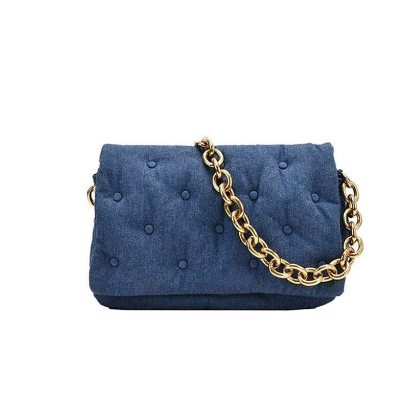 gebrandmarkt Frauen Schulter Taschen Denim Dicke Metall Kette Schulter Geldbörsen Und Handtasche Damen Handtasche Kupplung Weibliche Landstreicher Tasche: blau