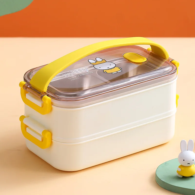 Kawaii Miffy Doppelte Edelstahl-Lunchbox mit großer Kapazität, isolierte Lunchbox für Erwachsene, tragbare Studenten-Lunchbox, Weihnachtsgeschenk: Black